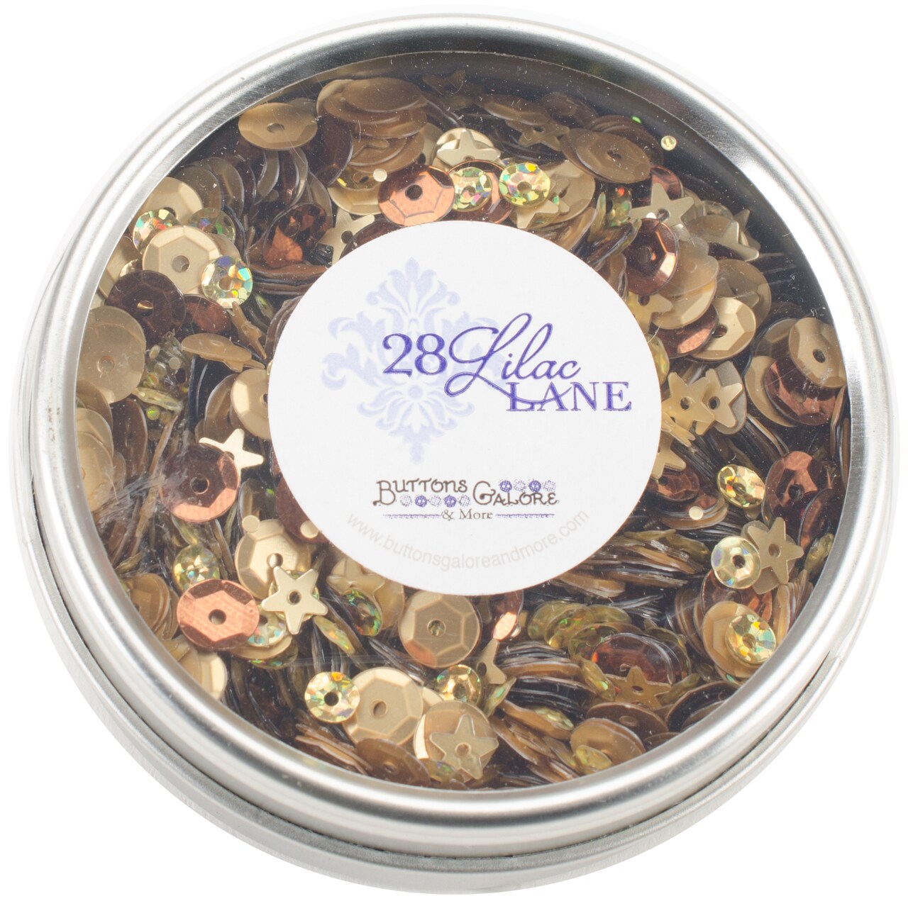Buttons Galore 28 Lilac Lane Tin W/Sequins 40g-Not So Heavy Metal